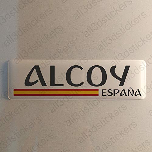 Pegatina Alcoy España Resina, Pegatina Relieve 3D Bandera Alcoy España 120x30mm Adhesivo Vinilo