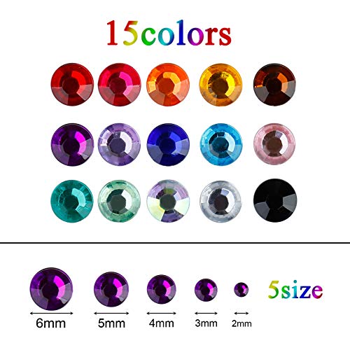 Pegatinas de diamantes de imitación Joyas adhesivas Joya de cristal de colores para uñas faciales Tarjetas artesanales Niños Decoraciones de bricolaje 15 piezas y 5 tamaños