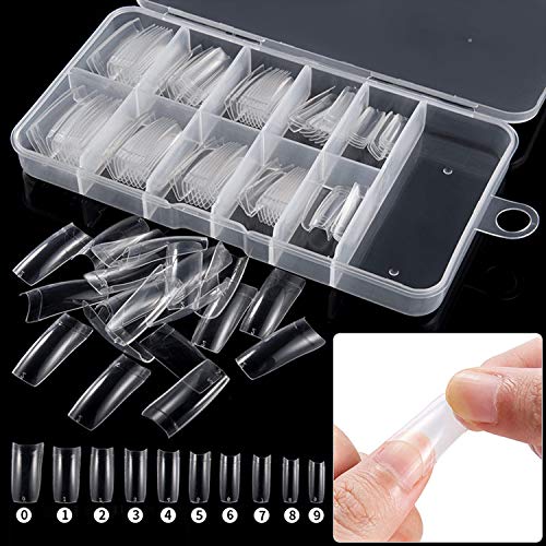 Pegatinas de uñas Fantasía 100Pcs Con caja Natural Claro Medio acrílico Gel UV Manicura Francés Uñas postizas Consejos Al por mayor-B1 Claro 500Pc Set-,