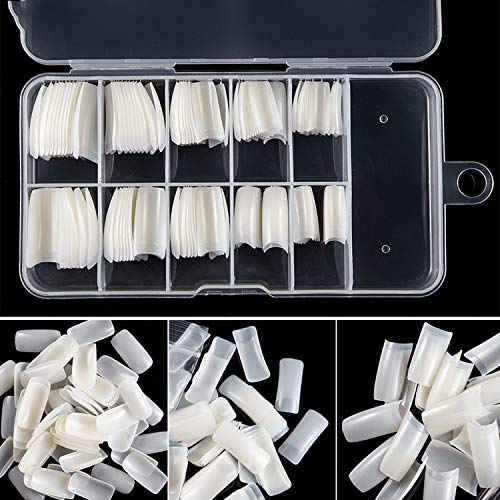 Pegatinas de uñas Fantasía 100Pcs Con caja Natural Claro Medio acrílico Gel UV Manicura Francés Uñas postizas Consejos Al por mayor-B1 Claro 500Pc Set-,