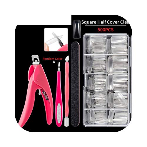 Pegatinas de uñas Fantasía 100Pcs Con caja Natural Claro Medio acrílico Gel UV Manicura Francés Uñas postizas Consejos Al por mayor-B1 Claro 500Pc Set-,