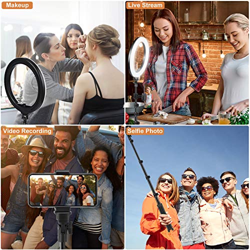 PEHESHE 10" Luz de Anillo LED Fotográfica, 3 Colores 10 Brillos Regulables Control Remoto, 63" Trípode con Soporte Giratorio de teléfono para Selfie, Youtube, TIK Tok