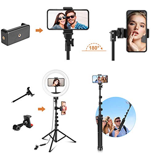 PEHESHE 10" Luz de Anillo LED Fotográfica, 3 Colores 10 Brillos Regulables Control Remoto, 63" Trípode con Soporte Giratorio de teléfono para Selfie, Youtube, TIK Tok
