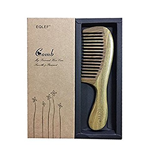 Peine de madera de sándalo de EQLEF® de color verde, sin energía estática, hecho a mano