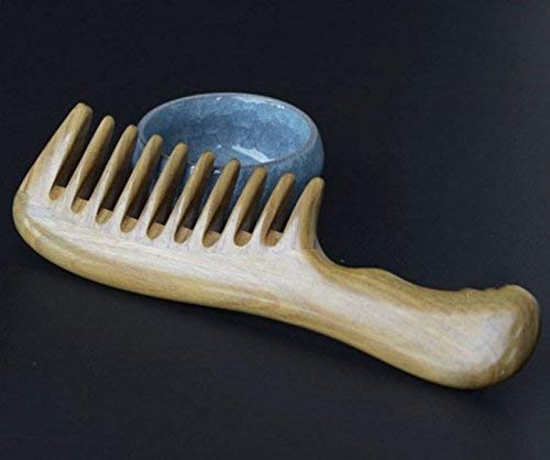 Peine natural de madera de sándalo verde, cepillo grande de sándalo antiestático ayuda a aliviar la picazón del cuero cabelludo