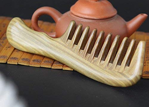 Peine natural de madera de sándalo verde, cepillo grande de sándalo antiestático ayuda a aliviar la picazón del cuero cabelludo