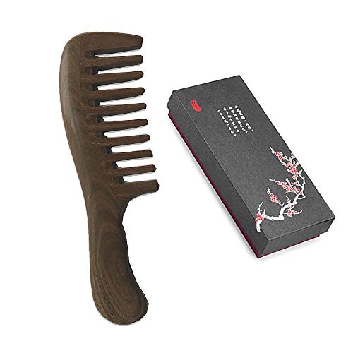 Peine natural de madera de sándalo verde, cepillo grande de sándalo antiestático ayuda a aliviar la picazón del cuero cabelludo