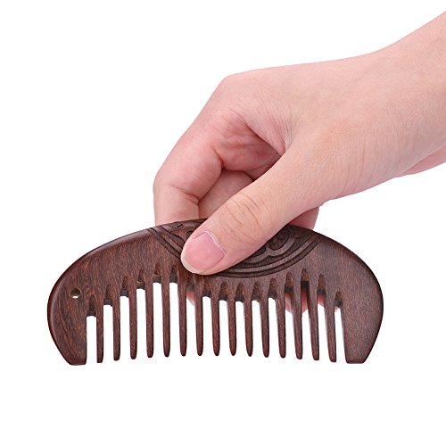 Peine sándalo hecho mano no estático madera natural peine dientes anchos peine madera masaje cabello peine bolsillo con forma media luna doble tallado mujeres hombres desenredar aseo