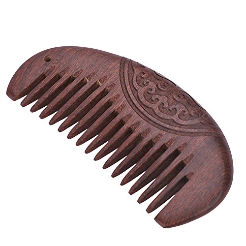 Peine sándalo hecho mano no estático madera natural peine dientes anchos peine madera masaje cabello peine bolsillo con forma media luna doble tallado mujeres hombres desenredar aseo