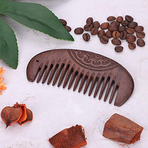 Peine sándalo hecho mano no estático madera natural peine dientes anchos peine madera masaje cabello peine bolsillo con forma media luna doble tallado mujeres hombres desenredar aseo