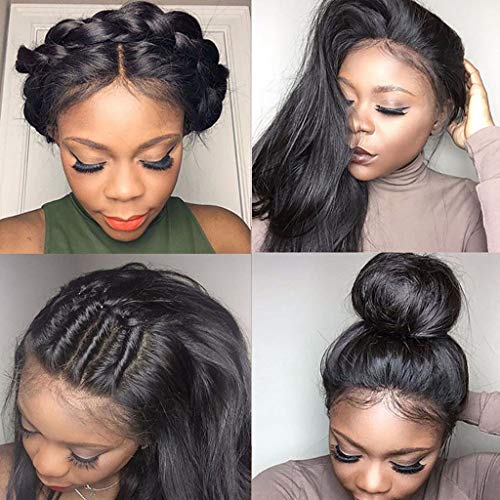 Peluca De TWIFER,Pelo Largo Y Recto De Las Mujeres Pelucas BrasileñAs Naturales Del Pelo Humano Del CordóN De La Virgen Peluca Llena Del Frente Del CordóN De Glueless