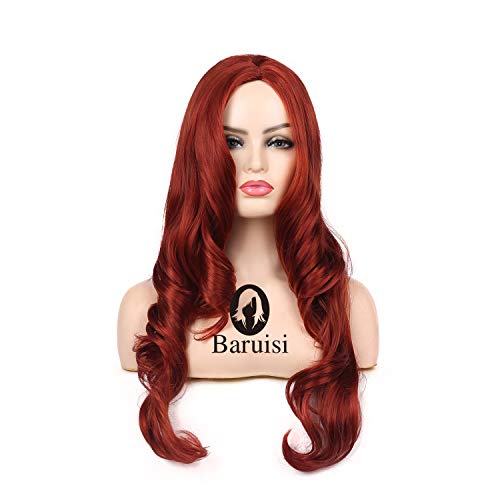 Peluca mujer Vino rojo Peluca larga ondulada rizada Cosplay Peluca para damas resistente (Vino rojo)