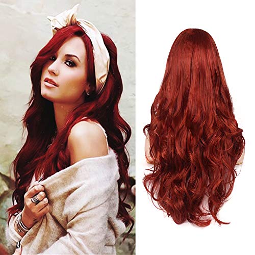 Peluca mujer Vino rojo Peluca larga ondulada rizada Cosplay Peluca para damas resistente (Vino rojo)