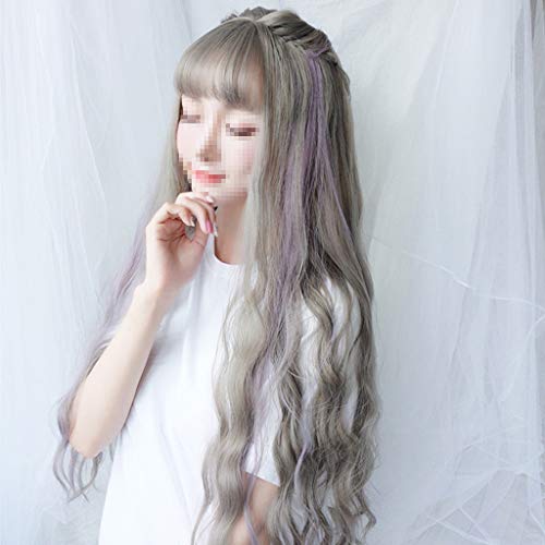 Peluca, pelo largo y rizado ondulado pelo de la onda grande conjunto flequillo aire pelo largo dulce lindo pelo largo y rizado