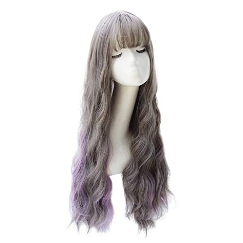 Peluca, pelo largo y rizado ondulado pelo de la onda grande conjunto flequillo aire pelo largo dulce lindo pelo largo y rizado