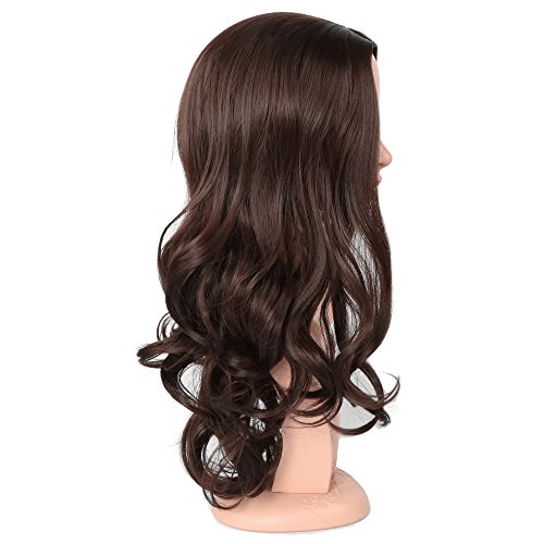 Pelucas onduladas largas de color marrón oscuro pelucas del pelo rizado de la parte media 55,9 cm