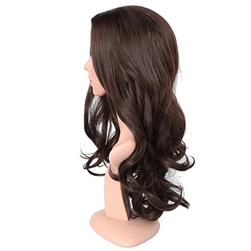 Pelucas onduladas largas de color marrón oscuro pelucas del pelo rizado de la parte media 55,9 cm