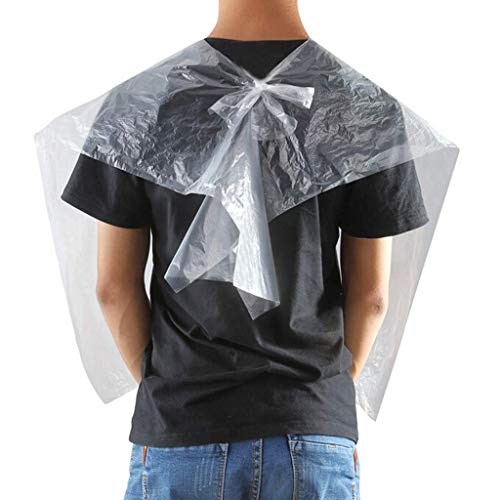 Peluquería desechable Capas de plástico de corte de pelo delantal transparente impermeable de peluquería vestidos de peluquería capas casa peluquería cubierta para adultos niños 50/100/200 piezas