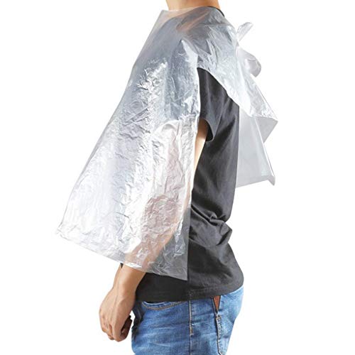 Peluquería desechable Capas de plástico de corte de pelo delantal transparente impermeable de peluquería vestidos de peluquería capas casa peluquería cubierta para adultos niños 50/100/200 piezas