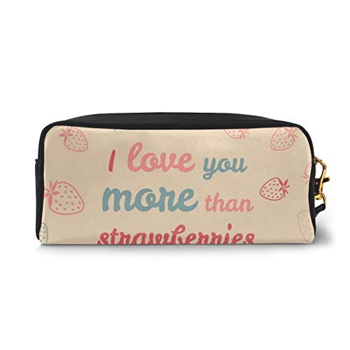 Pencil Case Pen Bag Pouch Stationary,Fun Quote and Pastel Backdrop with Valentines Strawberry,Small Makeup Bag Coin Purse