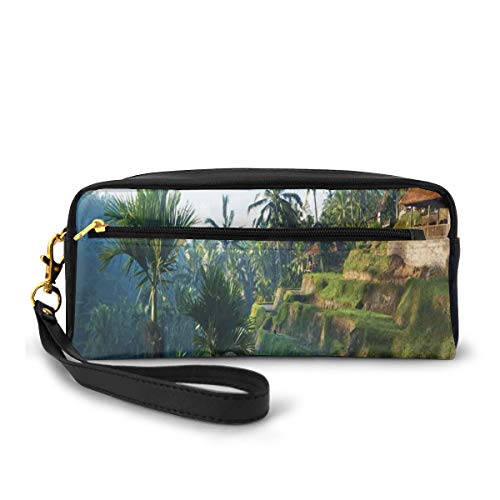 Pencil Case Pen Bag Pouch Stationary,Terrace Rice Fields Palm Trees Traditional Farmhouse Morning Sunrise View Bali Indonesia,Small Makeup Bag Coin Purse