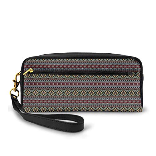 Pencil Case Pen Bag Pouch Stationary,Tribal Aztec Pattern with Primitive Artistic Geometric Old Mexican Folk Effects,Small Makeup Bag Coin Purse