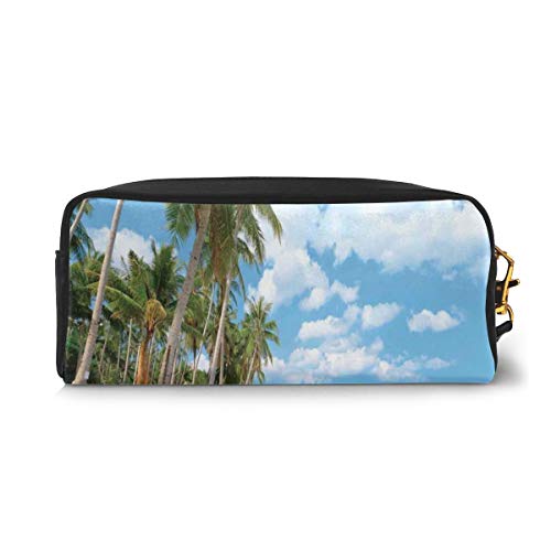 Pencil Case Pen Bag Pouch Stationary,Tropical Beach View with Exotic Palm and Clean Sand by The Sea Hawaii Paradise,Small Makeup Bag Coin Purse