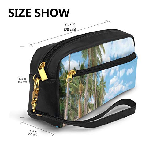 Pencil Case Pen Bag Pouch Stationary,Tropical Beach View with Exotic Palm and Clean Sand by The Sea Hawaii Paradise,Small Makeup Bag Coin Purse