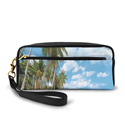 Pencil Case Pen Bag Pouch Stationary,Tropical Beach View with Exotic Palm and Clean Sand by The Sea Hawaii Paradise,Small Makeup Bag Coin Purse