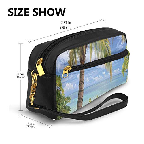 Pencil Case Pen Bag Pouch Stationary,Tropical Sandy Beach with Palm Trees Maldives Coastline Peaceful Theme,Small Makeup Bag Coin Purse