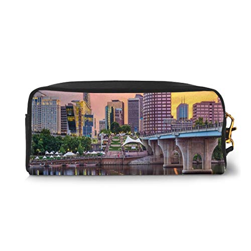 Pencil Case Pen Bag Pouch Stationary,Water Reflection In Evening Urban City Hartford Connecticut Tranquil Sunset,Small Makeup Bag Coin Purse