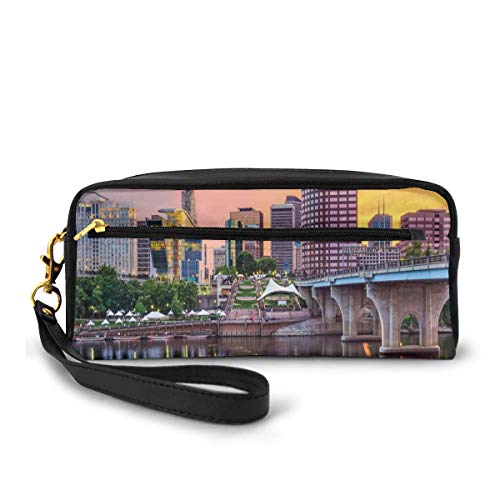 Pencil Case Pen Bag Pouch Stationary,Water Reflection In Evening Urban City Hartford Connecticut Tranquil Sunset,Small Makeup Bag Coin Purse