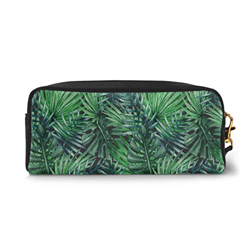 Pencil Case Pen Bag Pouch Stationary,Watercolored Old Design Print of Palm Tropic Exotic Forest Leaves,Small Makeup Bag Coin Purse