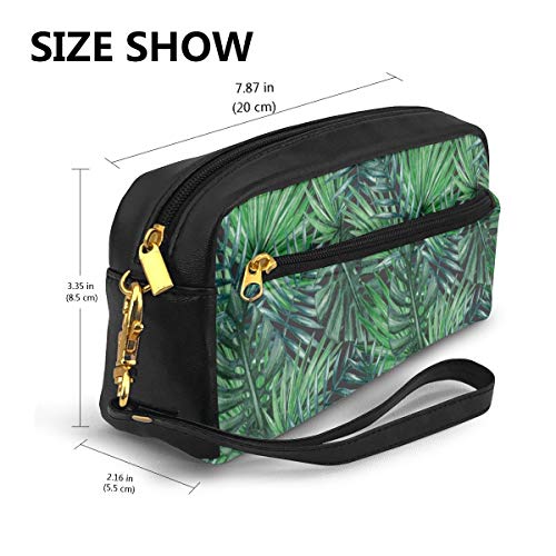 Pencil Case Pen Bag Pouch Stationary,Watercolored Old Design Print of Palm Tropic Exotic Forest Leaves,Small Makeup Bag Coin Purse