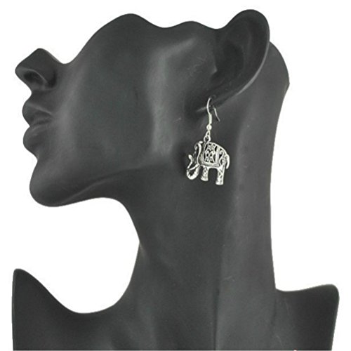 Pendientes colgantes de plata tibetana con diseño de elefante