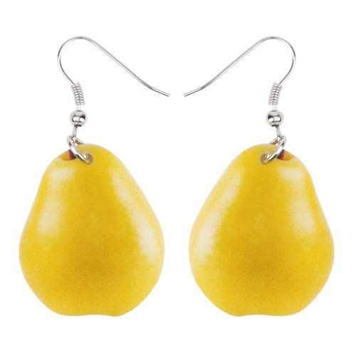 Pendientes De Clip Aros  Pendientes De Pera De Bergamota Jugosa Acrílica Gran Caída Larga Cuelga La Joyería Única De Alimentos De Frutas para