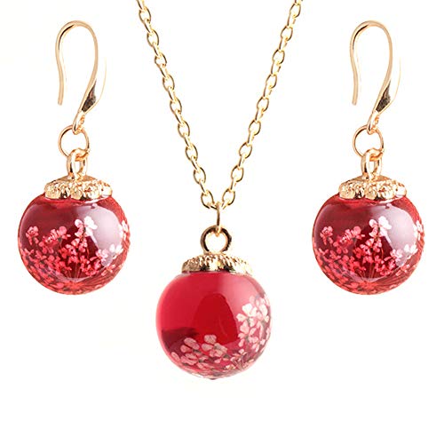 Pengyu - Juego de joyería para mujer, diseño de flor seca con bola de cristal, color rosa
