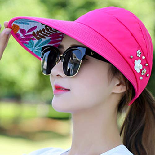 pengyu- Sombrero de Sol para Mujer, Color sólido, ala Ancha, para decoración de Flores, para Deportes al Aire Libre, Sombrero de Sol, Mujer, Azul Marino, Talla única