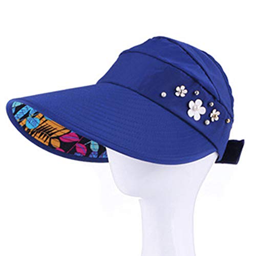 pengyu- Sombrero de Sol para Mujer, Color sólido, ala Ancha, para decoración de Flores, para Deportes al Aire Libre, Sombrero de Sol, Mujer, Azul Marino, Talla única