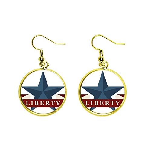 Pentagram Liberty Slogan America Country City Ear Hang Golden Drop Arete Joyería Mujer