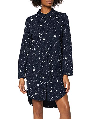 Peopletree Galaxy Print Pyjama Shirt Dress Camisón, Multicolor (Navy Multi NYX), 42 ES para Mujer