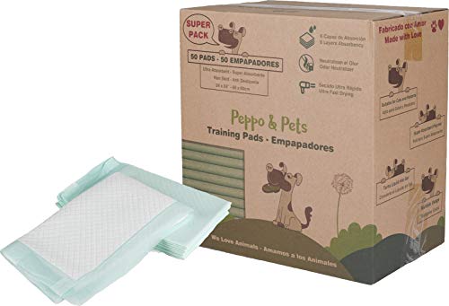 Peppo and Pets -50 empapadores para Entrenar Cachorros - 6 Capas - Súper absorbentes- 60 cm x 60 cm- Secado rápido