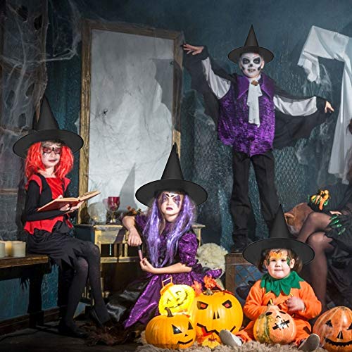 PERFETSELL 10 Pcs Gorro de Bruja Halloween Sombreros de Bruja para Halloween Gorro Bruja Halloween Gorros de Halloween para Niños y Adulto Familias para Disfraz de Bruja Halloween, Negro