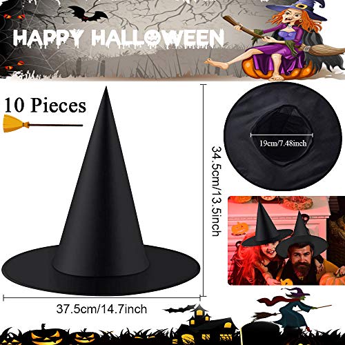 PERFETSELL 10 Pcs Gorro de Bruja Halloween Sombreros de Bruja para Halloween Gorro Bruja Halloween Gorros de Halloween para Niños y Adulto Familias para Disfraz de Bruja Halloween, Negro