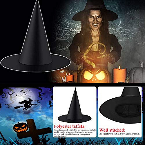 PERFETSELL 10 Pcs Gorro de Bruja Halloween Sombreros de Bruja para Halloween Gorro Bruja Halloween Gorros de Halloween para Niños y Adulto Familias para Disfraz de Bruja Halloween, Negro