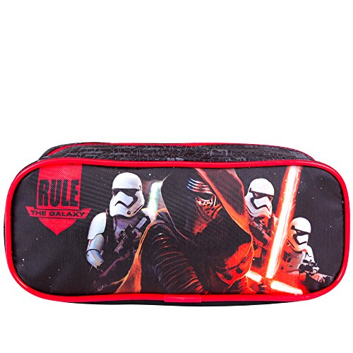 PERLETTI - Estuche Escolar Niño Star Wars - Bolsa para Lapices Estampado Kylo Ren - Neceser Portatodo de Chico Joven Escuela Viaje La Guerra de las Galaxias - Rojo y Negro - 9x24x8 cm