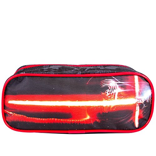 PERLETTI - Estuche Escolar Niño Star Wars - Bolsa para Lapices Estampado Kylo Ren - Neceser Portatodo de Chico Joven Escuela Viaje La Guerra de las Galaxias - Rojo y Negro - 9x24x8 cm