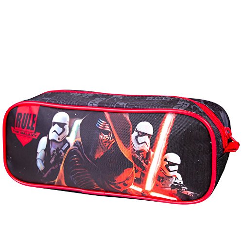 PERLETTI - Estuche Escolar Niño Star Wars - Bolsa para Lapices Estampado Kylo Ren - Neceser Portatodo de Chico Joven Escuela Viaje La Guerra de las Galaxias - Rojo y Negro - 9x24x8 cm