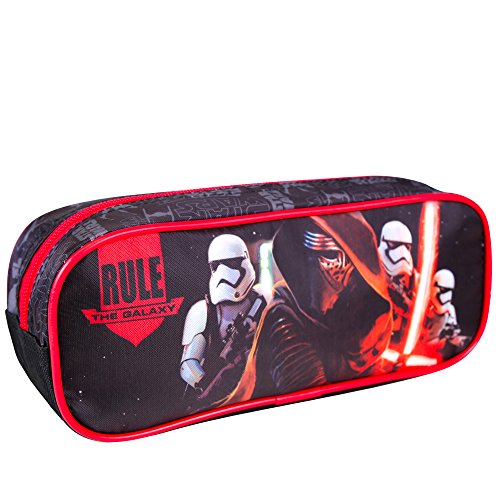 PERLETTI - Estuche Escolar Niño Star Wars - Bolsa para Lapices Estampado Kylo Ren - Neceser Portatodo de Chico Joven Escuela Viaje La Guerra de las Galaxias - Rojo y Negro - 9x24x8 cm