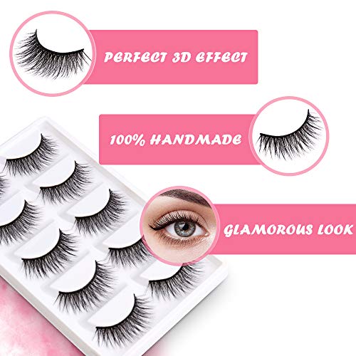 Pestañas Postizas, Sporgo 5 Pair 3D Pestañas Postizas Negras Aspecto Natural Pestañas Largas Pestañas Postizas Reutilizables Invisibles Puras Hechas a Mano Pestañas 3D Para el Trabajo Fiesta de Citas